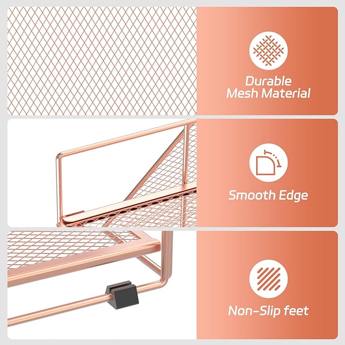 Desk Organizer with Magazine Holder, 5-Tier Paper Organizer for Desk with Pen Holder, Paper Letter Tray for Home, Office or School Supplies, Rose Gold