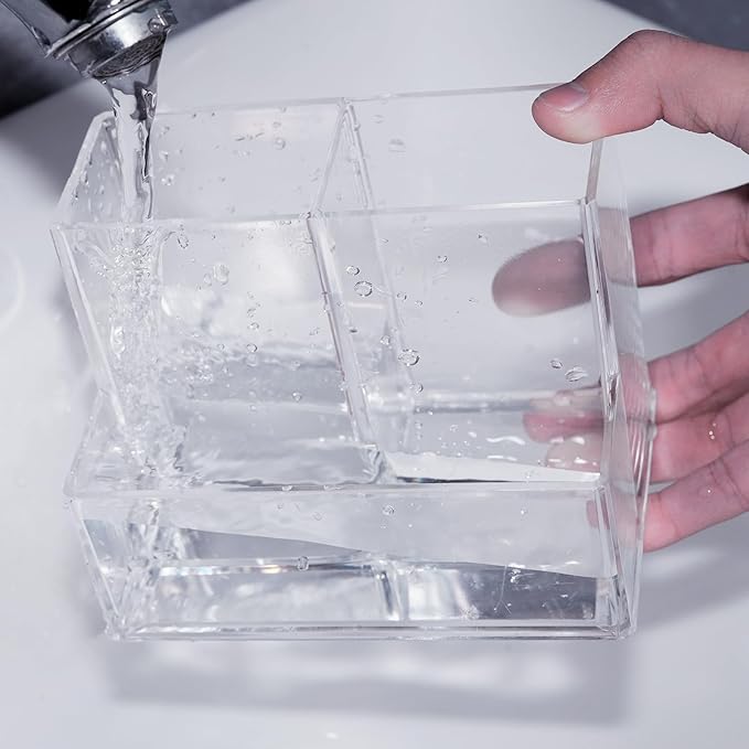 Desktop Clear Pen Holder with 3 Compartments, Acrylic Pencil Holders, Desk Organizers and Accessories