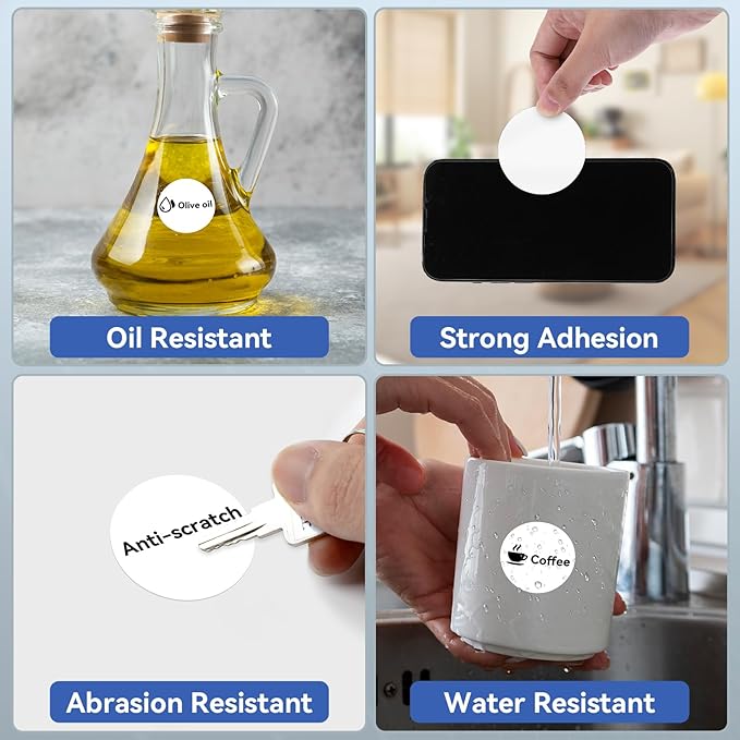 M100 Round Label 1.96" x 1.96" (50x50 mm), Compatible with Label Maker M110/ M220/ M221/ M120/ M250/M150, White, 140 Labels/Roll, Multi-Purpose Adhesive Circle Thermal Labels, Black on White