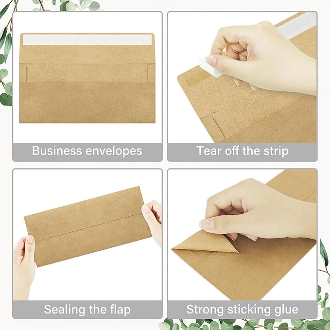 200 Pack #10 Business Envelopes, Self Seal Standard Kraft Envelopes for Secure Business & Legal Mailing, Office, Checks, Letter, Invoices, 4 1/8 x 9 1/2 Inches