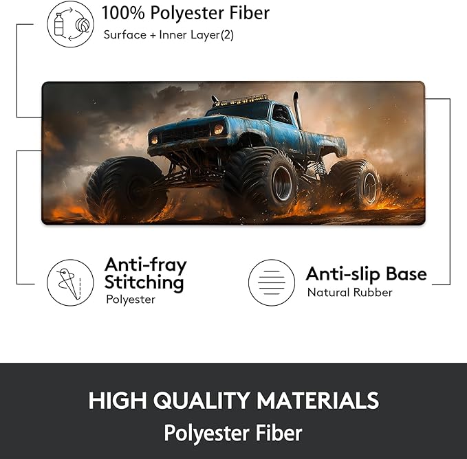 Gaming Mouse Pad, Car Truck Mouse Pad, Desk Mat, Non-Slip Rubber Base MousePads for Computers Laptop Office School Home Accessories Decor 31.5" x 11.8"