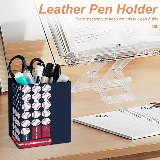 Fashion Pencil Pen Holder Cup, Waterproof Office Supplies, Waterproof Multifunctional Office Supplies American Flag Baseballs