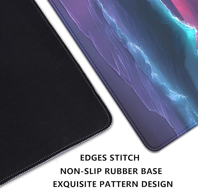 Colorful Clouds Sunset Waves Extended Desk Pad Mouse Pad,Stitched Edges Non-Slip Rubber Base XL Mouse Mat Desk Mat for Office Home Work Mousepad(27.5X11.8 Inch)