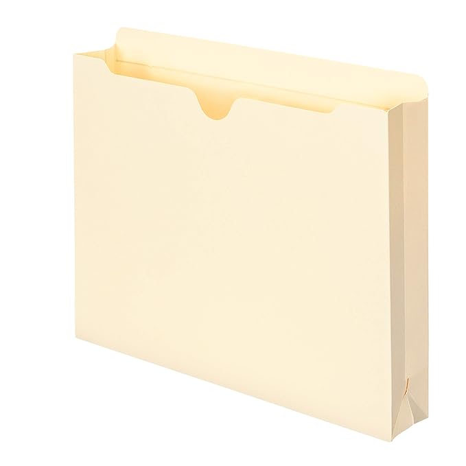 Smead File Jackets Letter Size for File Folders, Reinforced Straight-Cut Tab, 2" Expansion, Letter Size, Manila, 50 Per Box (75560)