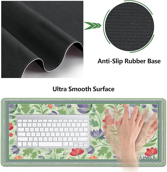 AIMSA Gaming Mouse Pad Wrist Support Set, Desk Pad +Mouse Wrist Rest +Keyboard Wrist Rest +Coaster, 4in1 Ergonomic Mouse Pad Combo for Home Office -Red Purple Flower