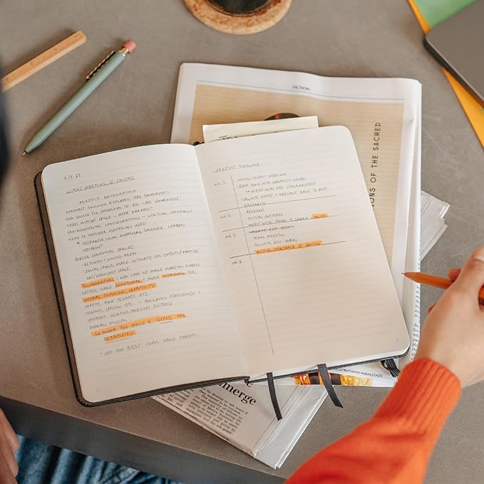 Papier Everyday Notebook - Black, 5” x 8.25” | Lined Journal Book with Expandable Back Pocket | For Note Taking, Journalling, List Making, School, University Essentials or the Office | FSC Paper