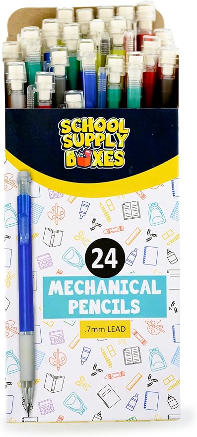 School Supply Boxes | 24 ct. Mechanical Box | 10 boxes | 0.7mm Lead, Assorted Colors | 240 Total Mechanical Pencils