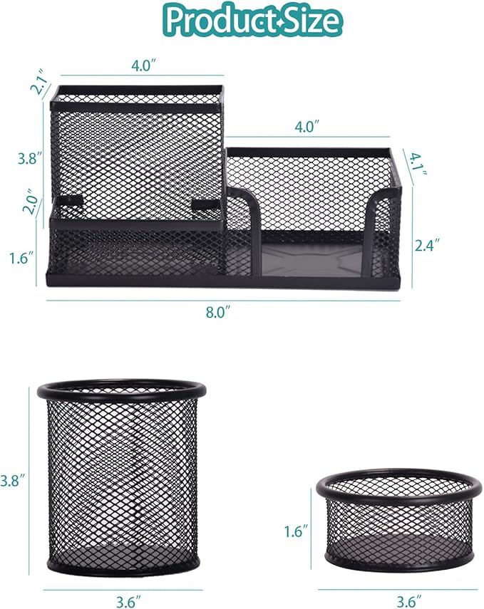 Mesh Desk Organizer, Set of 3 Pen Holder Office Desk Accessories with Pencil Holder Sticky Note Holder, Pencil Cup and Paperclips Cup