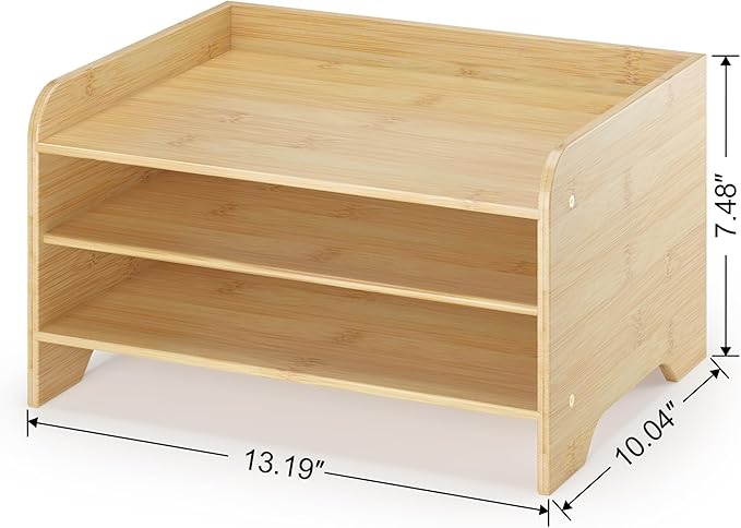 Bamboo Desk Organizer Mail Holder Countertop Letter Tray File Organizer for Desk Letter Sorter Paper File Storage for School Home Office Supplies