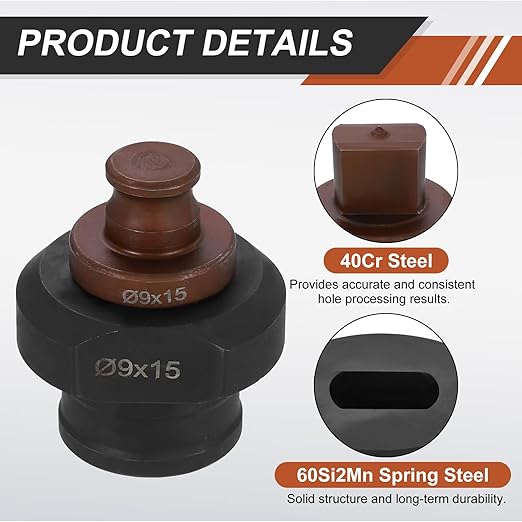 HARFINGTON Hydraulic Hole Punch Die 9x15mm Slotted Hole 40Cr Steel Electric Punching Kit for MHP-20 JP-20 Electric Punching Machine, Burgundy & Black