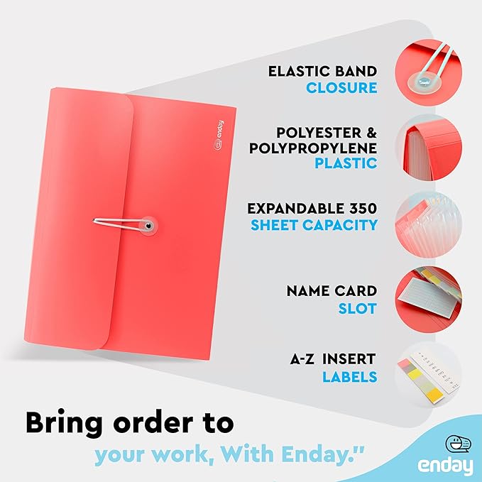 Accordion File Organizer 13 Pocket Expanding File Folder with Labels, Accordion File Organizer Letter Size Letter A4 Paper for Receipts, Bills and Documents 13" x 9.5” –by Enday