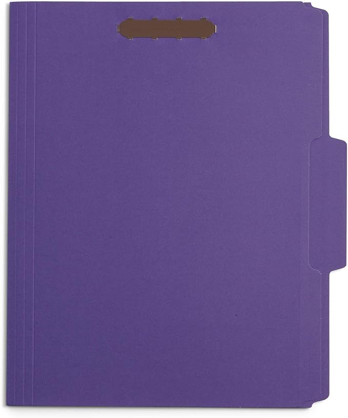 50 Purple File Folders with Fasteners, 1/3 Cut Reinforced Tab, Durable 2 Prong Fastener File Folder, Designed to Organize Standard Medical Files, Law Client Files, Office Reports, Letter Size, Purple