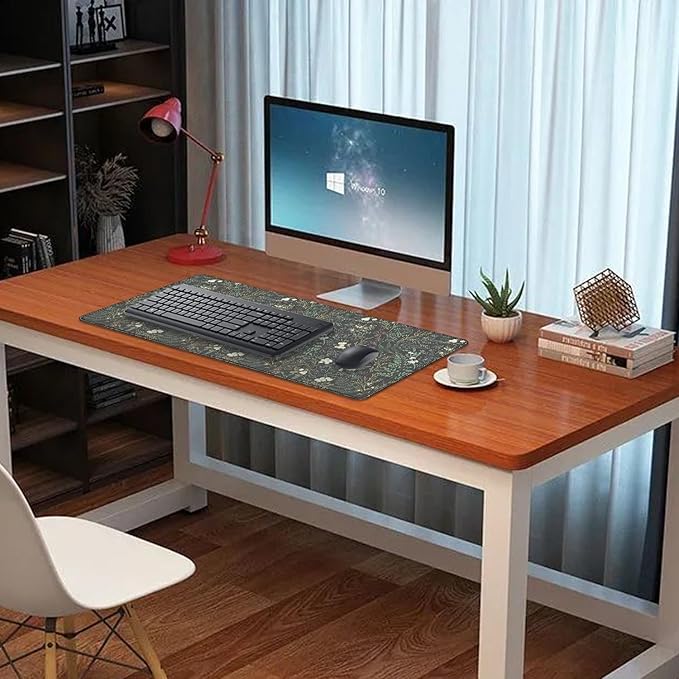 Dark Green Plant Desk Pad Mouse Pad,Vintage Green Fern Leaves Mouse Mat with Stitched Edges,Non-Slip Rubber Base Mousepad for Office PC Keyboard Laptop and Home Work Desk Mat(27.5X11.8 in)