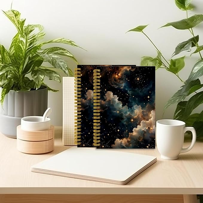 Witchy Starry Night Sky Notebook Journal, Nebula Stars Galaxy Space Journal for Women Men, Aesthetic Spiral Notebook 5.5x8.3, Witchy Office School Supplies