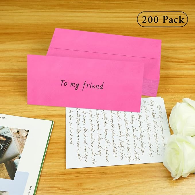 200 Pack #10 Business Envelopes, Rose Standard Envelopes Self Seal, Letter Size Mailing Envelopes for Checks Letters Invoices Statements Christmas Birthday Graduation Wedding, 4 1/8 x 9 1/2 Inch