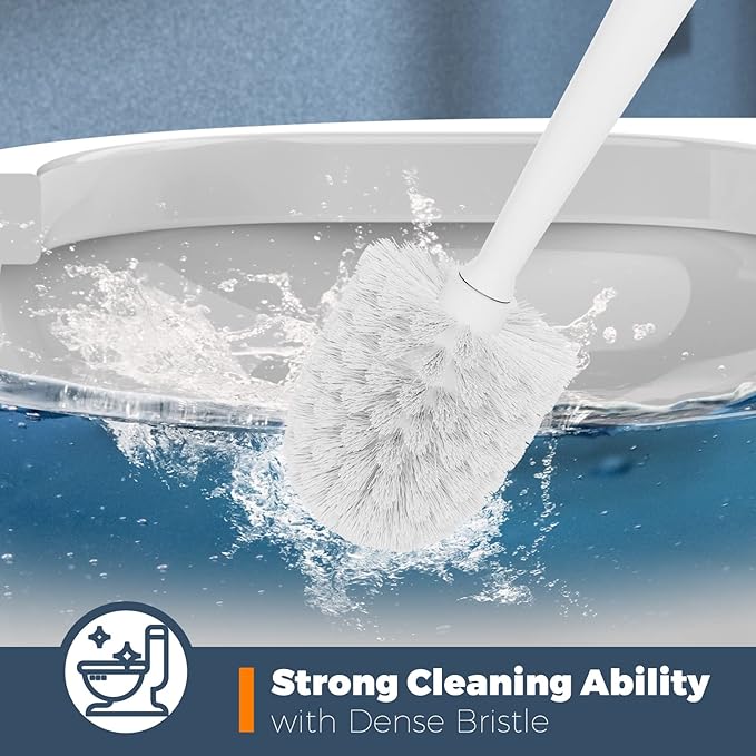 Holaloha Toilet Brush, 4 Pack Toilet Brush and Holder Set, Toilet Bowl Brush with 4 Grout Brush, Toilet Bowl Brush and Holder for Bathroom, (White)