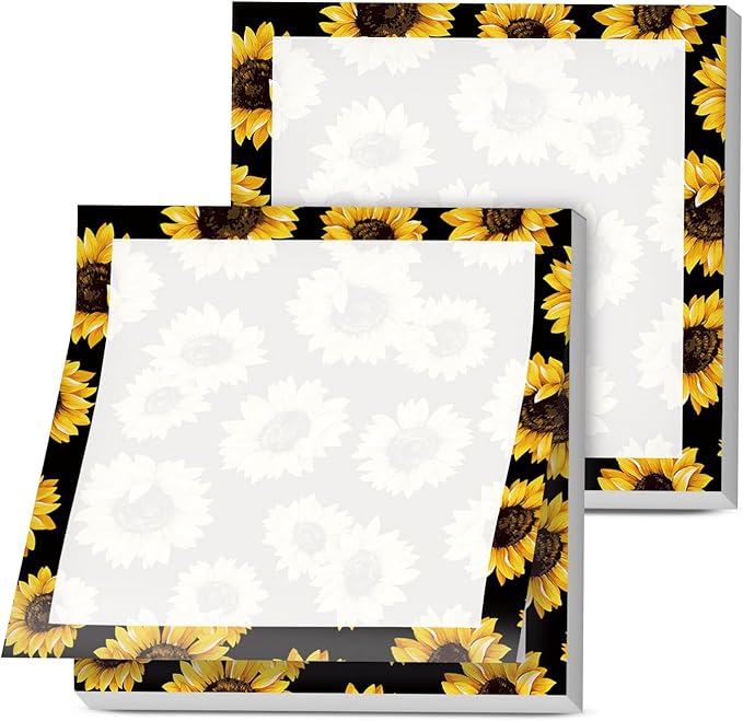 Sticky Notes, 2 Pads, 3x3 inches, Cute Colorful Fun Self-Stick Note Pads, Easy Post, Strong Adhesive Notepad Yellow Black Sunflowers