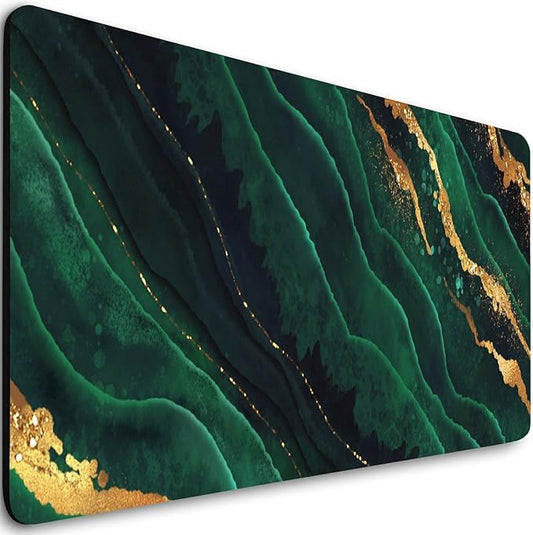 Extended Gaming Mouse Pad (31.5 X 11.8 in), Large Non-Slip Rubber Base Mousepad,Keyboard Mouse Mat Desk Pad for Work, Game, Office, Home - Black Green Gold Marble, MOU-06