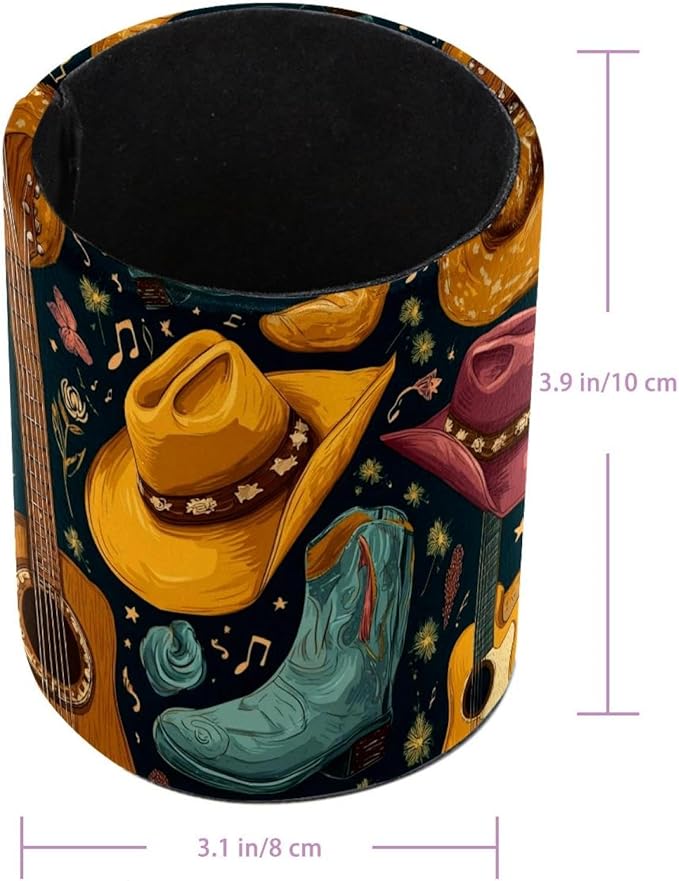 Western Cowboy Hat Circular Pen Holder, Pen Cup Makeup Brush Holder, Design for School, Home and Stationary Supplies (3.9 x 3.1 Inches)