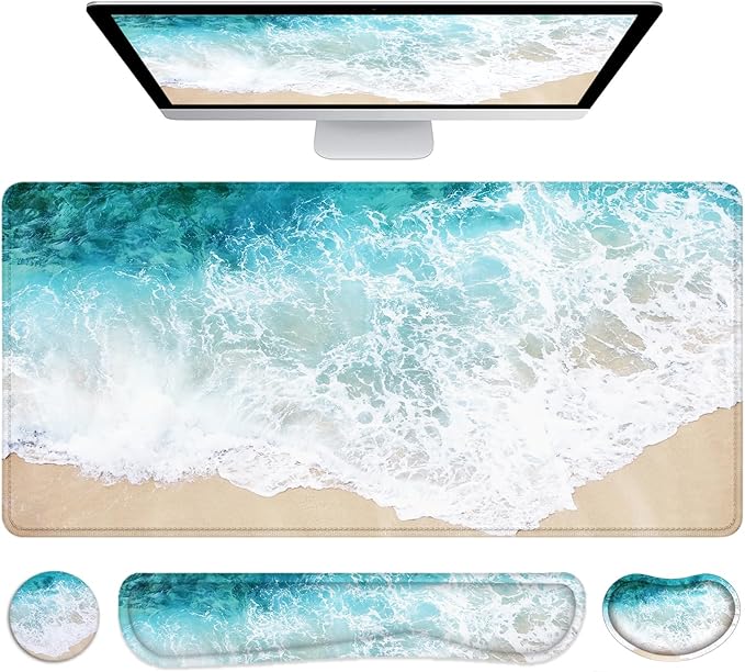 LATEEFAH Desk Mat, Mouse Pad with Wrist Rest, 4-in-1 Large Mouse Pads for Desk, Ergonomic Mouse Pad and Keyboard Wrist Rest Gaming Keyboard Mat for Office, Home