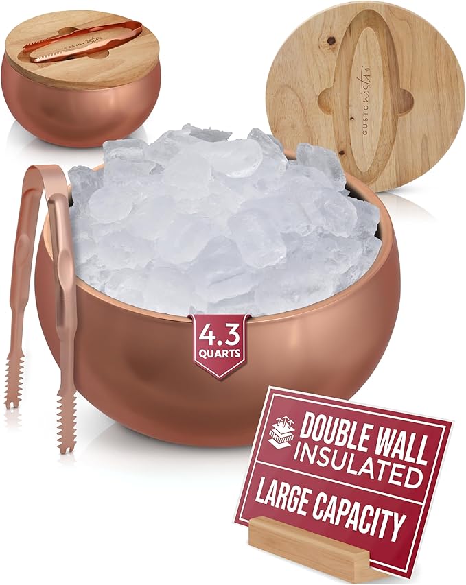 Gusto Nostro 4.1L Insulated Ice Bucket with Lid and Tongs, Double Wall Stainless Steel Ice Bucket Large, BPA Free Ice Bucket for Cocktail Bar, Keeps Champagne, Wine, Beer Chill for Parties (Rose)