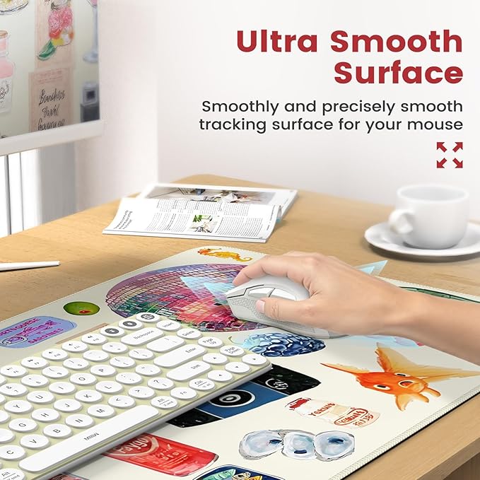 iCasso Desk Pad Mat, Large Mouse Pad and Keyboard Wrist Rest Set, Desk Protector Mat,4in1 Ergonomic Carpal Tunnel Keyboard Pad with Wrist Support for Desktop Home Office Computer (Watercolor Stickers)