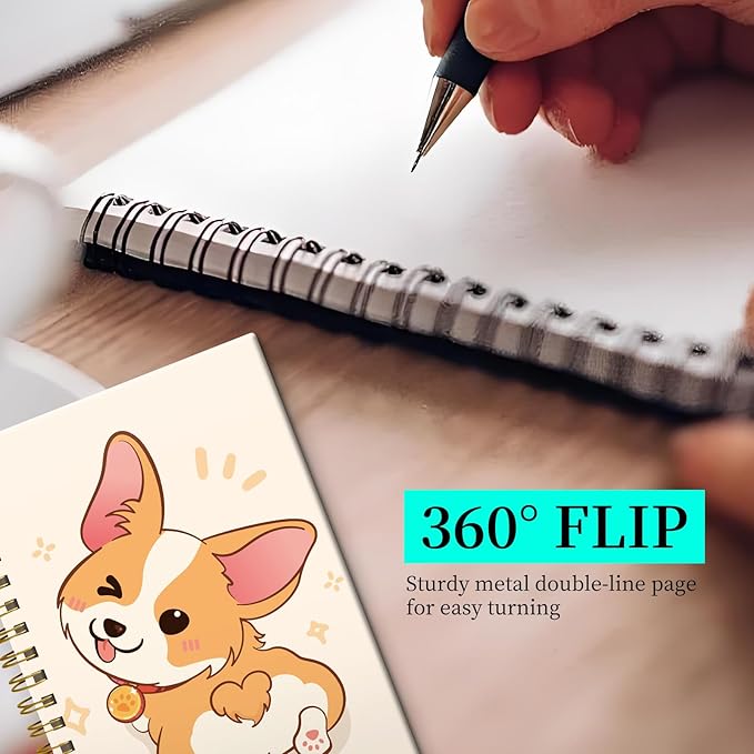 Spiral Notebook Journal for Women Men, A5 Hardcover Journal, 120 Pages Thick Paper, College Ruled Writing Notebook for School, Work & Office 8.3'' × 5.9''(Cute Corgi Dog)