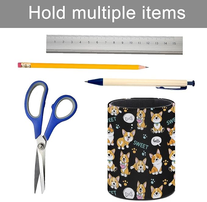 Cute Corgi Pen Holder Pencil Organizer Cute Pencil Cup Desk Decor Makeup Brush Holder PU Multifunctional Office Suppliesfor Home Classroom School