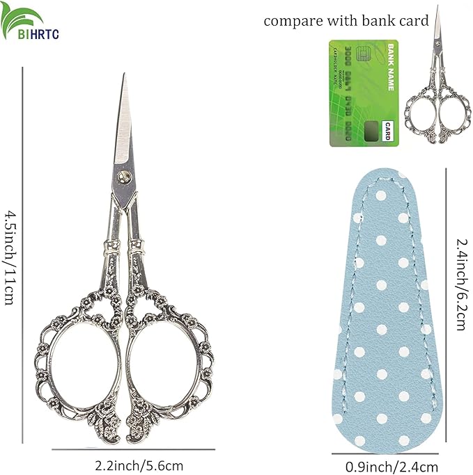BIHRTC 4.5inch Scissors with Leather Case Plum Blossom Scissors Small Sharp Tip Stainless Steel Craft Scissor Shear for Office Home Sewing Supplies Cross Stitch Needlework DIY