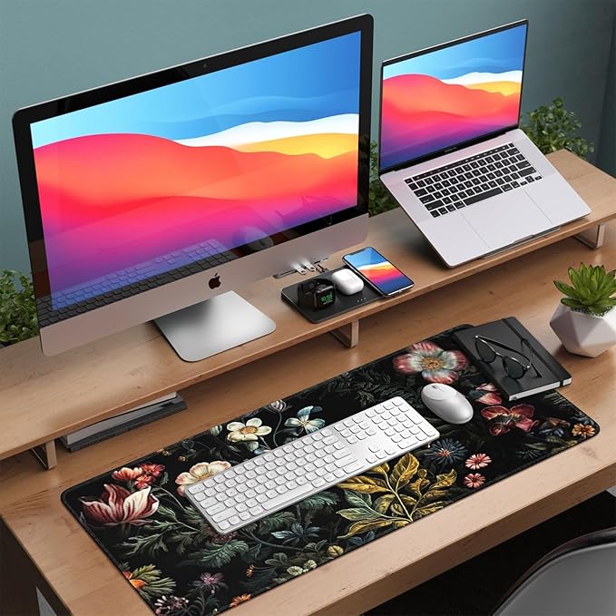 HAOCOO Vintage Aesthetic Floral Plant Desk Mat, Desk Matt for Desktop, Large Mouse Pad Drom Decor, Keyboard Mats for Desk, Computer Desk Cover Mat for Office, Home and School Accessories