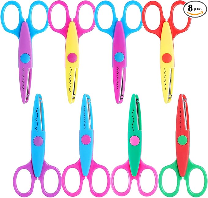 UCEC Craft Scissors Decorative Edge, ABS Resin Scrapbook Scissors with 8 Pattern, Safe for Kids, Smoothly Cutting, Set of 8, Funny&Colorful