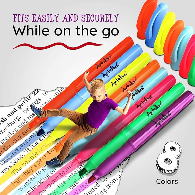 Artellius 104 Pack Vibrant Highlighters Assorted Colors Bulk Set (8 Bright Colors), Quick-Dry, Neon Pastel Chisel Tip Highlighter Set for Underlining, Highlighters Bulk Perfect for Class, Office