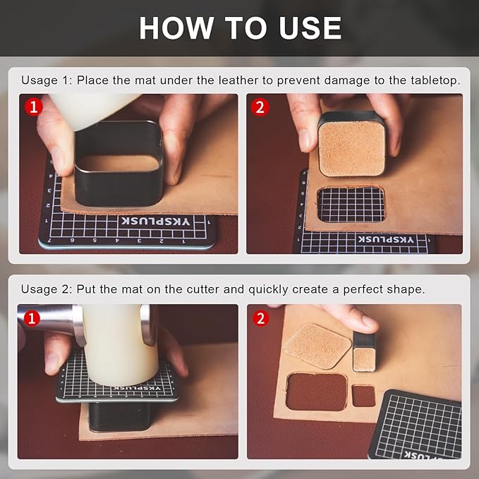 Leather Hole Cutter Tools Set, 9 Pieces Rectangle Punch Tools 15 20 25 30 35 40 45 50 55mm, High Carbon Steel Leather Cutting Dies - Leather Hole Punch Tool Kit for DIY Leathercrafts