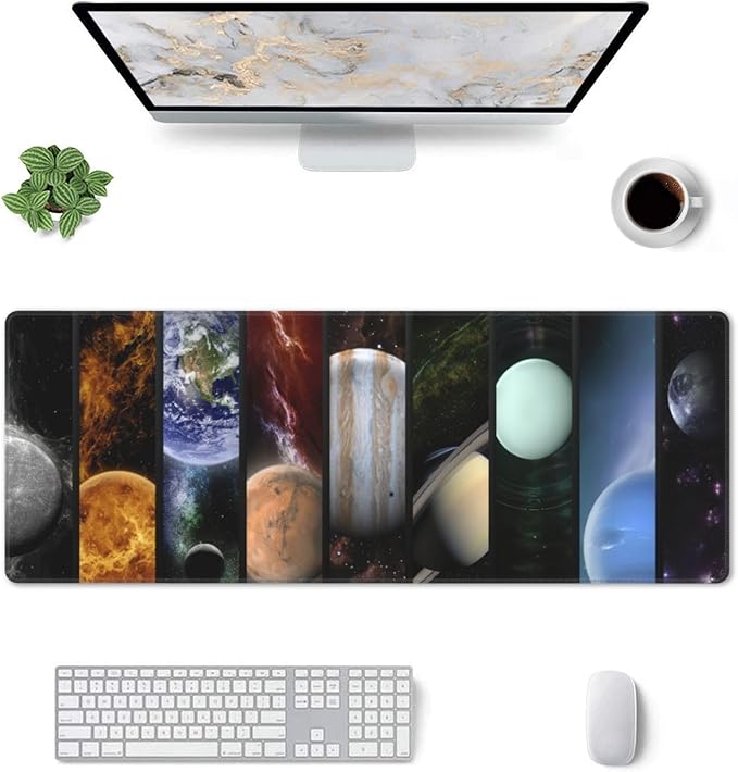 Cosmic Planets Large Mouse Pad, Gaming Desk Mat, XL Keyboard Desk Pad Mat for Desktop, 31.5"x11.8" Non-Slip Base Big Mousepad with Stitched Edges