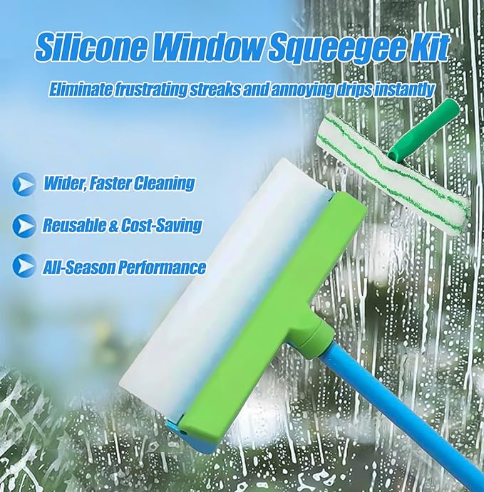 Recyclable Silicone Window Squeegee Kit, 3 in 1 Window Cleaning Scraper, Squeegee and Scrubber with Microfiber, Easy to Clean Without Streaks, for Windows, Walls, Car Windshields (1PCS)