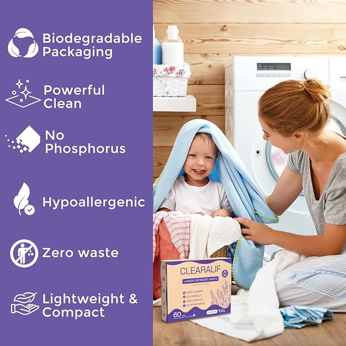 CROS 360 Loads Laundry Detergent Sheets Fresh Lavender Scent, for Travel, Home, Apartment,Dorm, Laundry Detergent Strips Eco Friendly, Hypoallergenic, Liquidless Washing Supplies