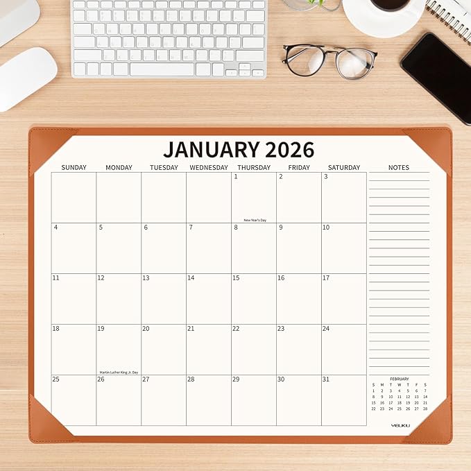 Desk Calendar 2025-2026 with Desktop Mat, 22x17 inch Large Desk Pad Calendar July 2025 to December 2026, Big Desk Planner for Home Office and School, Brown
