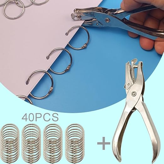 (40Pack) Book Rings 1 Inch Binder Rings with Metal Single Hole Punch.Nickel Plated Steel Paper Rings Metal Rings for Index Cards,Flash Card Rings,Silver