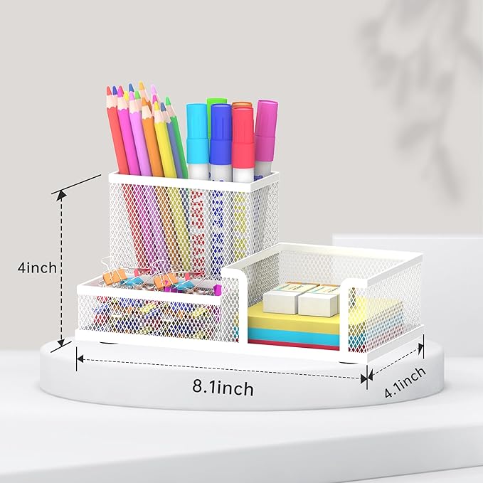 SUPEASY Pen Holder Desk Organizer, Office Supplies Pencil Holder with 3 Compartments, Desk Accessories and Workspace Organizers for Home School, White