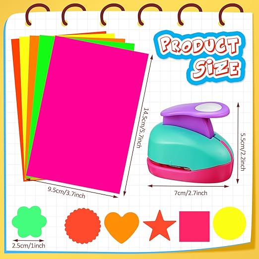 36 Pcs Craft Hole Punch Shapes with Colorful Craft Sticker Paper Punch 1 Inch Paper Punchers Scrapbook Punches with Sticker, Flower, Round, Star, Square, Heart, Wave Circle Shape