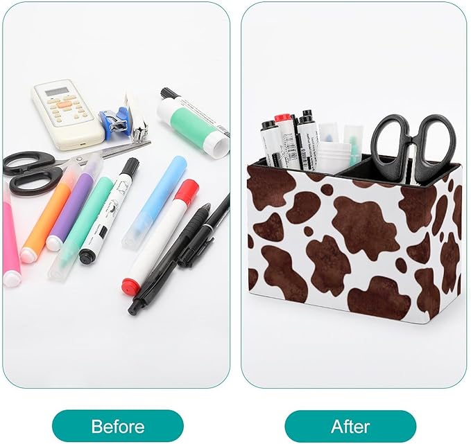 Pen Holder, Pencil Holder for Desk Organizer, Animal Print Cow Skin PU Leather Pencil Cups Desktop Stationery Storage Makeup Brush Holder Pen Organizer for Office Home
