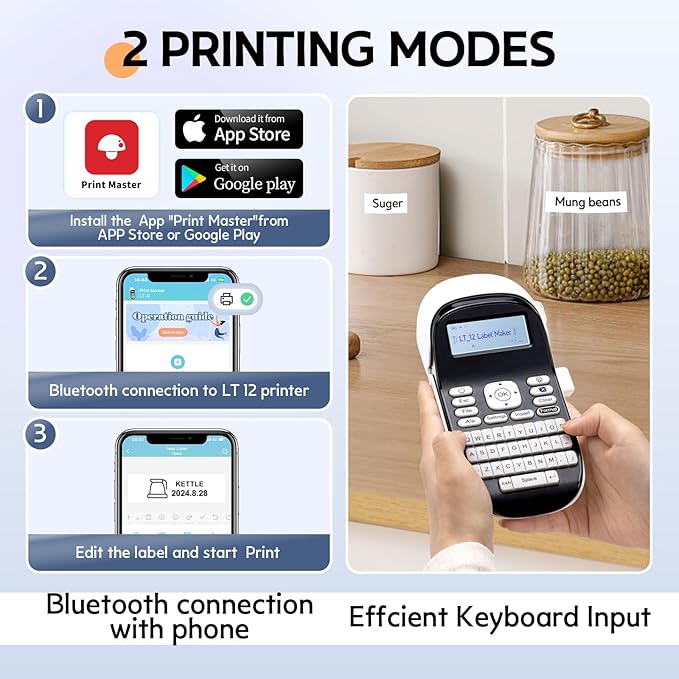 Label Maker Machine with Tapes, Bluetooth Label Makers with Backlight, Label Maker Waterproof-Labels, LT12 Portable Handheld Labeler Multiple Fonts, Rechargeable Label Machine for Home Office School