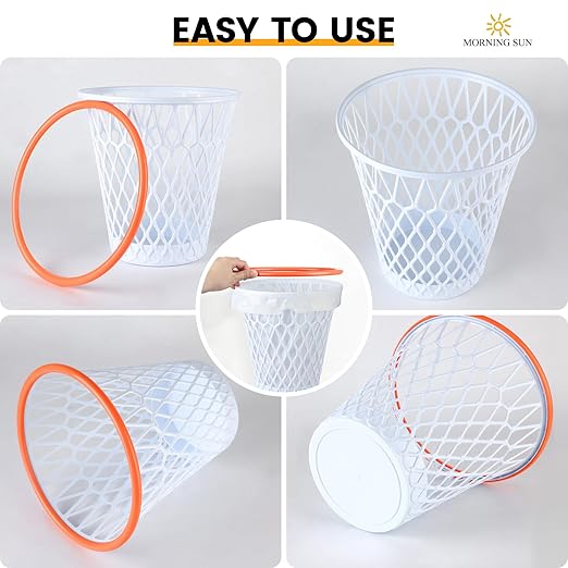 4 PCS Basketball Trash Can,Wastebasket,Basketball gift, Basketball themed gift,4.5 Gallon,Basketball Hoop,Garbage Can,Basketball Net Waste Basket for Office,Bedroom,Gym,Sport party