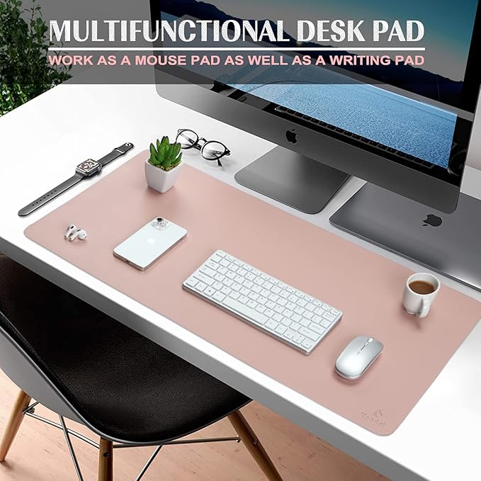 K KNODEL Small Office Leather Desk Mat, Mouse and Keyboard Pad, Computer and Laptop Mat, Desktop Protector and Cover, Writing Pad and Blotter (23.6"x13.8", Pink)