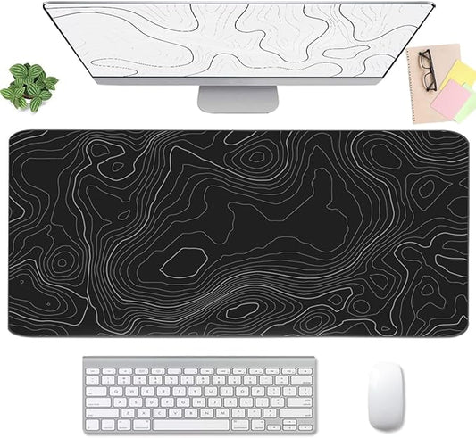 Large Mouse Pad, Extended Mouse Pad Black Desk Pad Easy Typing for Typing Office Game - Topographic Contour