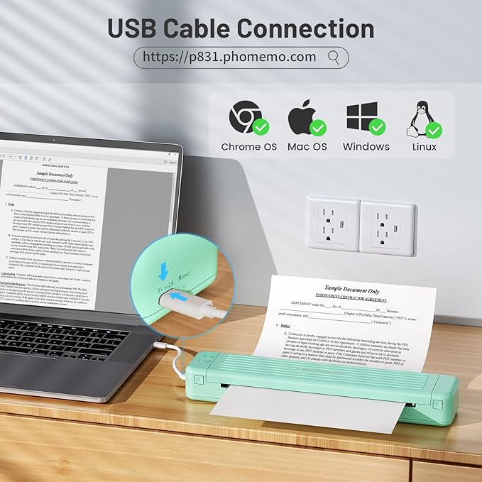Phomemo P831 Portable Printers Wireless for Travel - 300 DPI Bluetooth Thermal Printer Support 8.5x11 US Letter & A4 Regular Copy Paper, Inkless Printer Compatible with Mobile & Laptop for Home Office