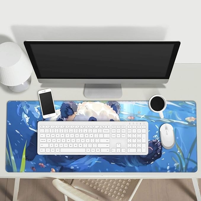 Cute Big Panda Gaming Mouse Mat Extended Large XL Mouse Pad Desk Mat Non-Slip Rubber Mice Pads Stitched Edges for Office and Home,31.5 X 11.8 X 0.12 Inches