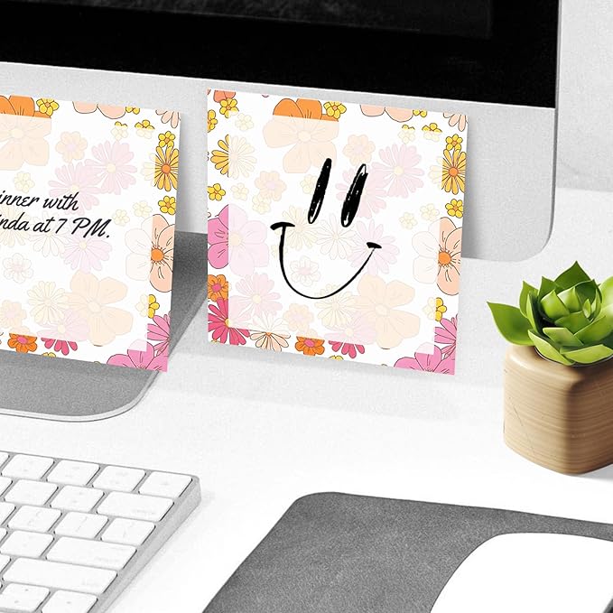 Sticky Notes, 2 Pads, 3x3 inches, Cute Colorful Fun Self-Stick Note Pads, Easy Post, Strong Adhesive Notepad Pink Orange Flowers
