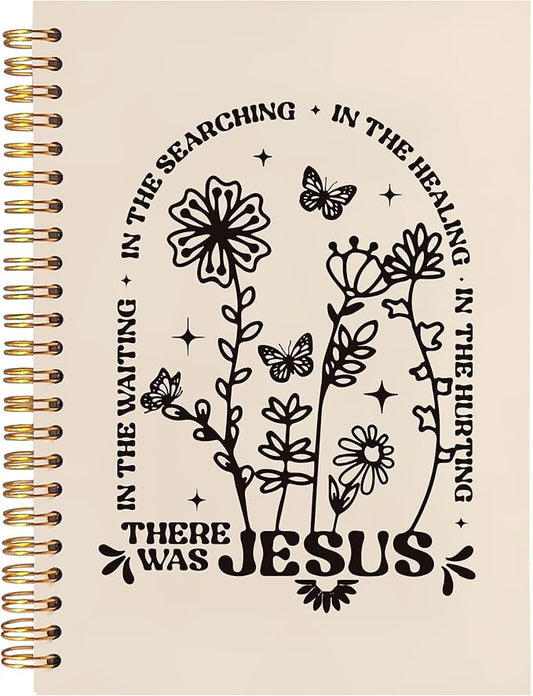 BearCake Boho Floral Christian Notebook Journal, Christian Gifts for Women, Bible Notebooks for Note Taking, Bible Journaling Notebook, There Was Jesus Hardcover Spiral Notebook 5.5x8.3
