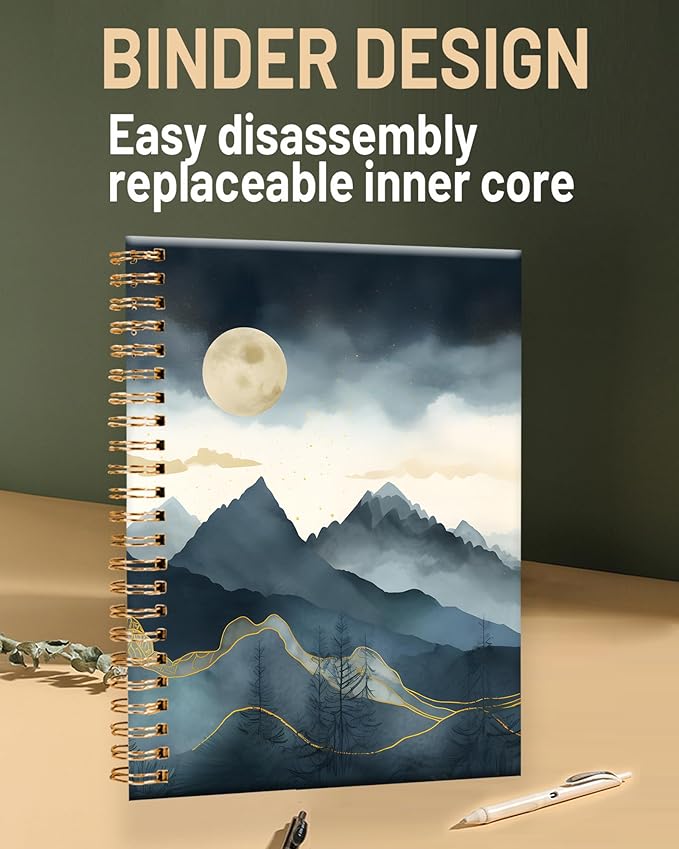 Spiral Journal Notebook for Women,A5 College Ruled Notebooks 6"x 8.4", 120 Pages Lined Journal with Premium Thick Paper,Perfect for School Office Home Gifts(abstract mountain cloud)